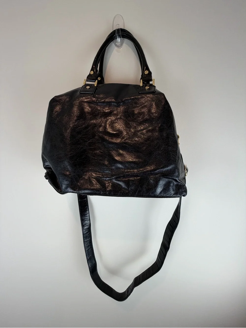 Tory Burch Black Leather Shoulder Bag with Gold Logo
